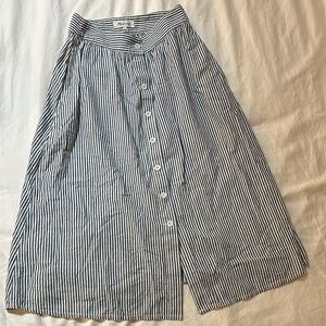 Madewell Navy and White Vertical Stripe Button-Front Midi Skirt
